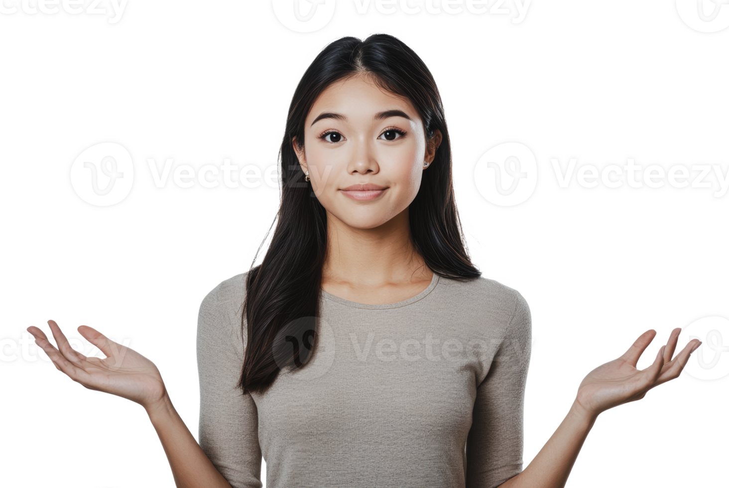 Woman gesturing with a neutral expression indoors png