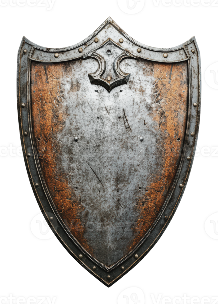 Vintage metal shield with rustic character png