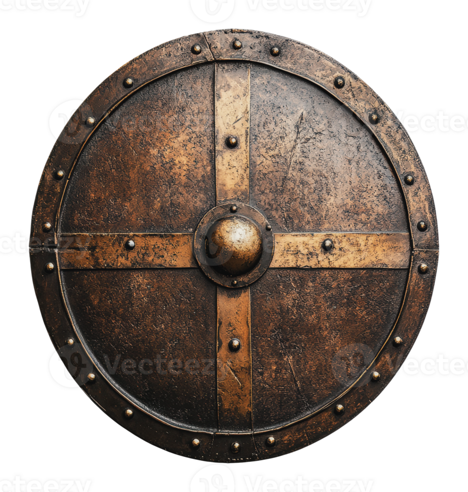 Antique shield with bronze cross design on surface png