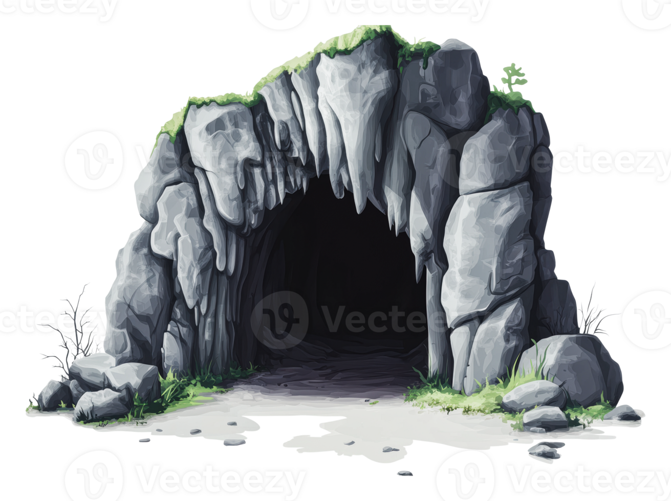 Detailed view of a rocky cave entrance in nature png
