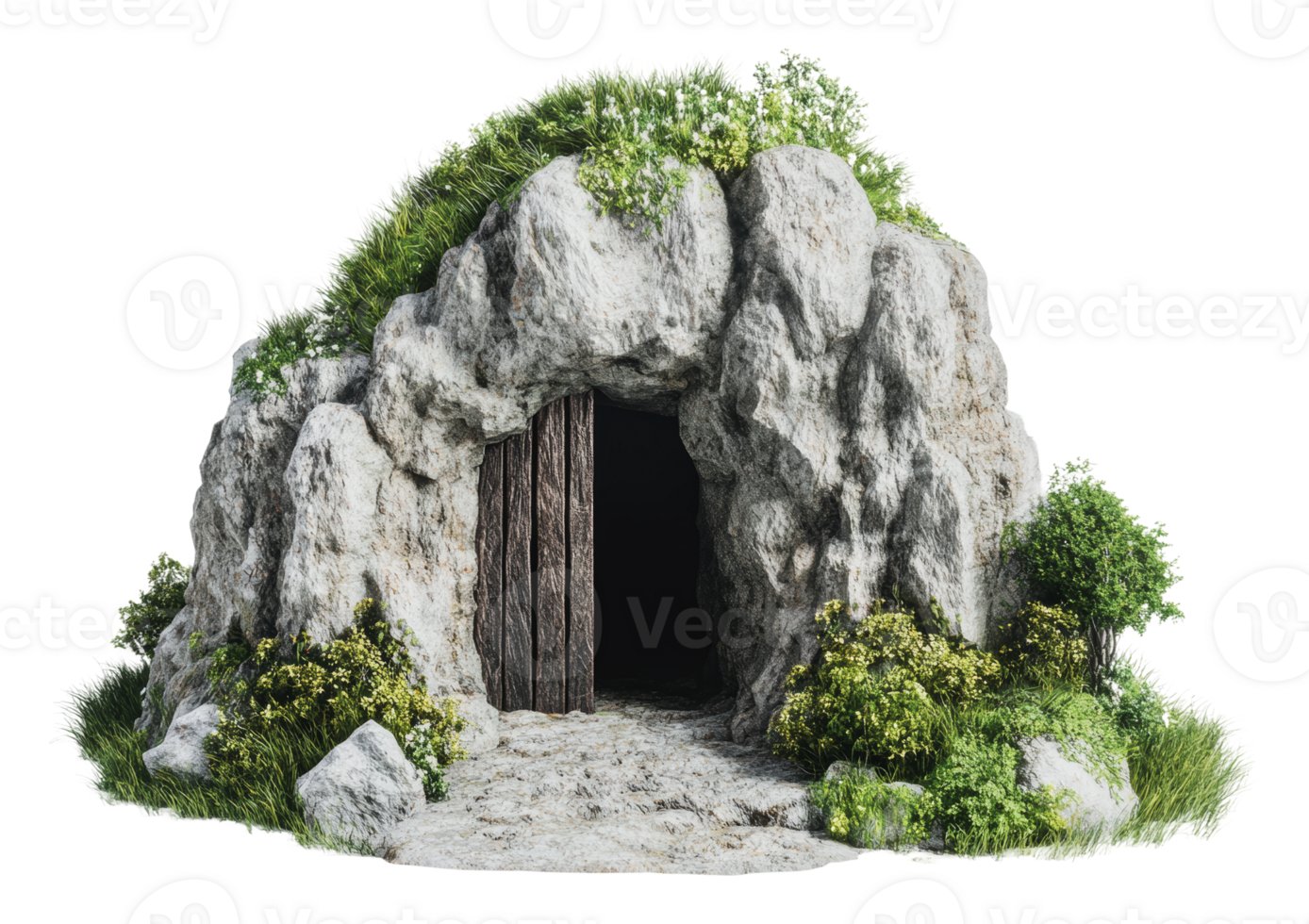gammal grotta ingång omgiven förbi grönska png