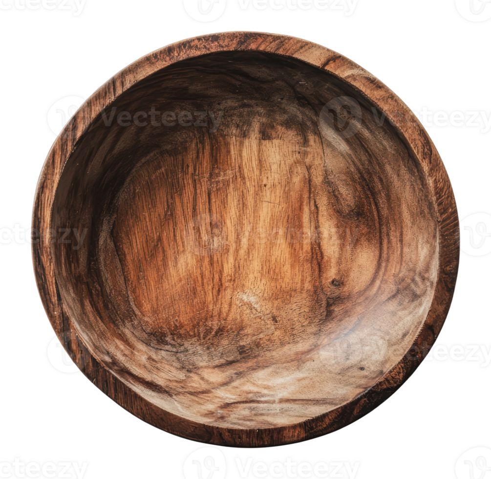 Wooden bowl with smooth interior and rustic finish png