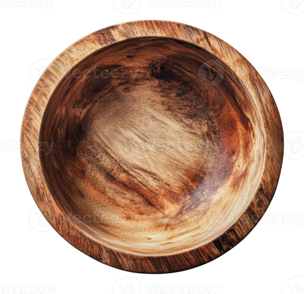 Handcrafted wooden bowl with natural grain png