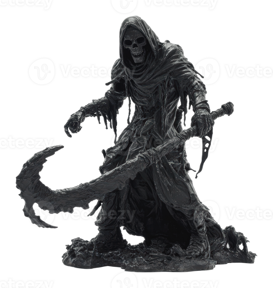Figure with scythe on rocky ground png