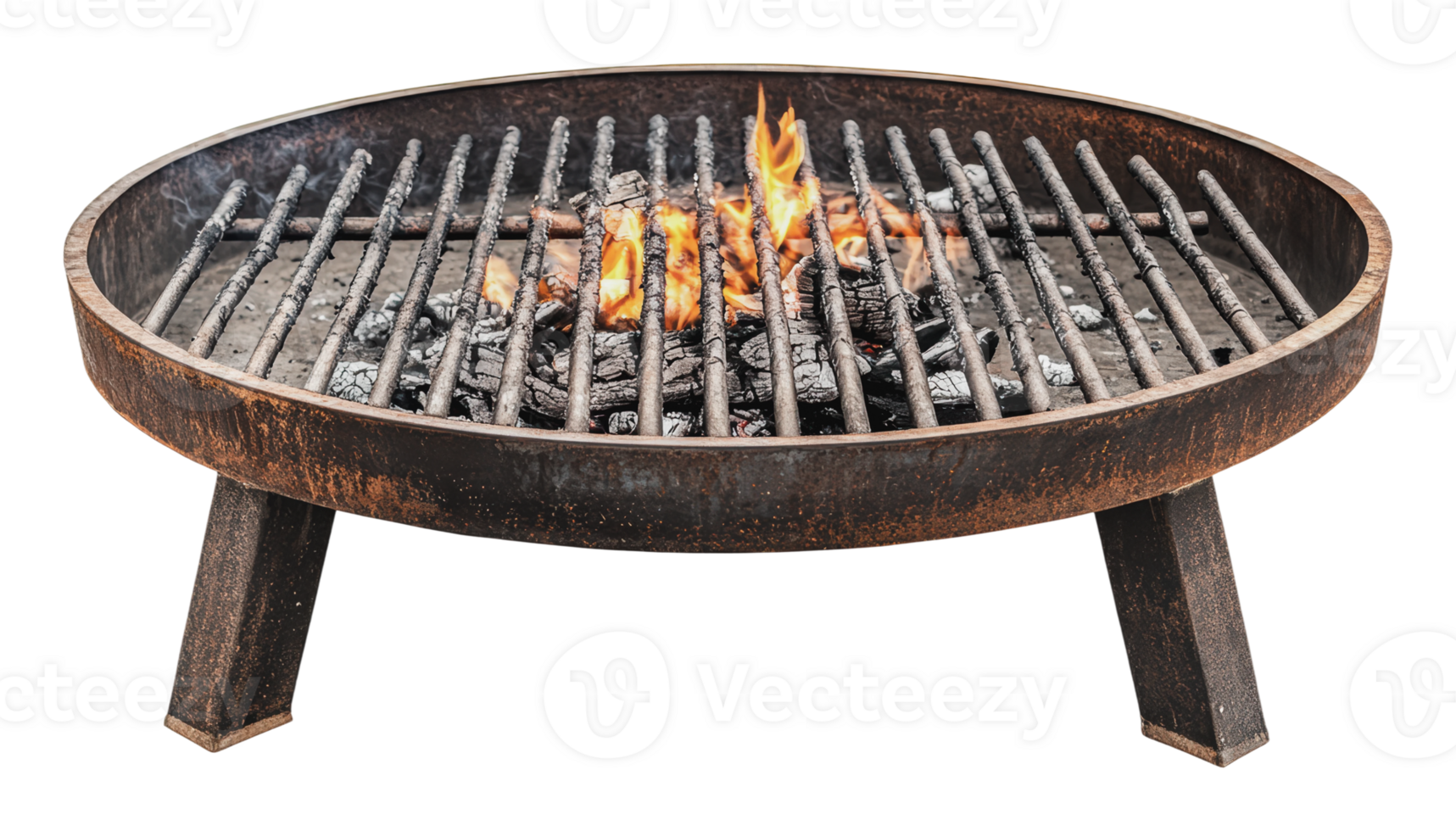 Fire pit with glowing flames and charcoal coals png