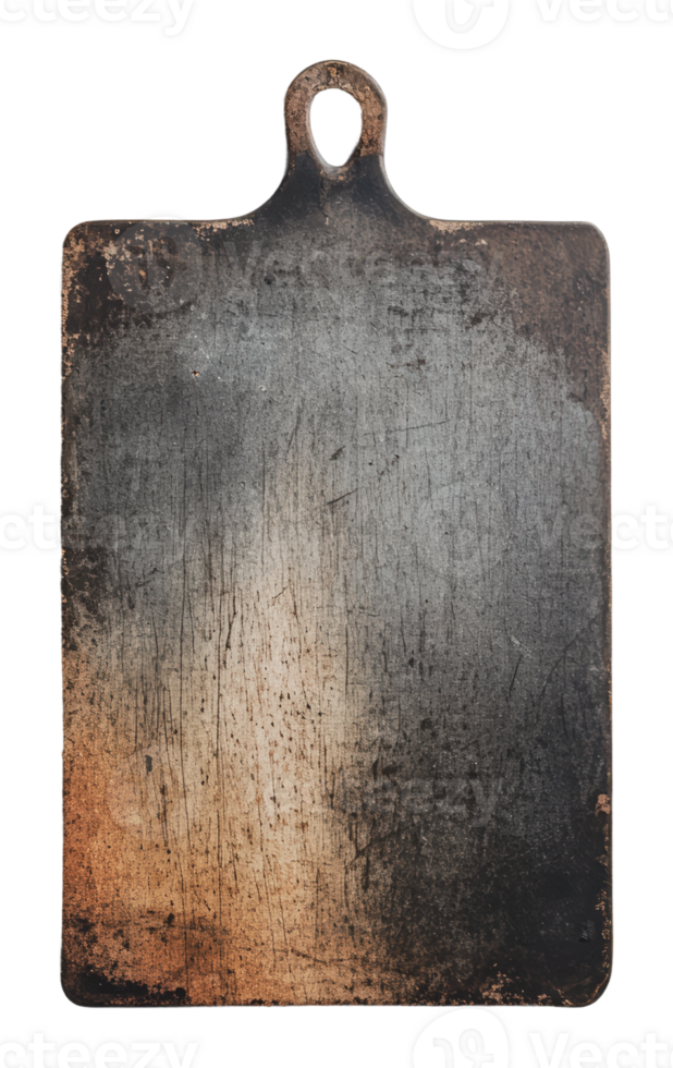 Rustic wooden cutting board with a worn surface png