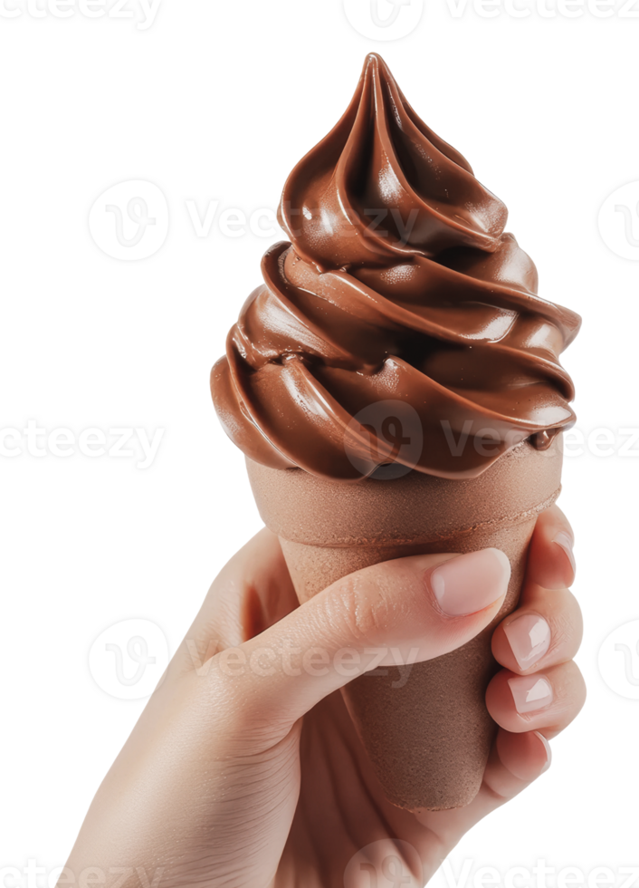 Delicious chocolate soft serve ice cream cone png