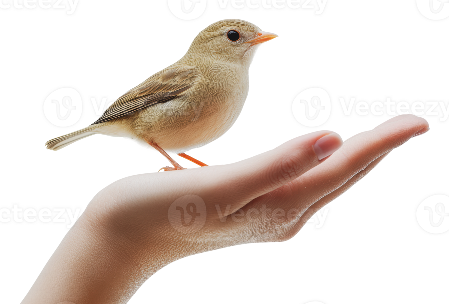 Bird perched on an outstretched hand gently png