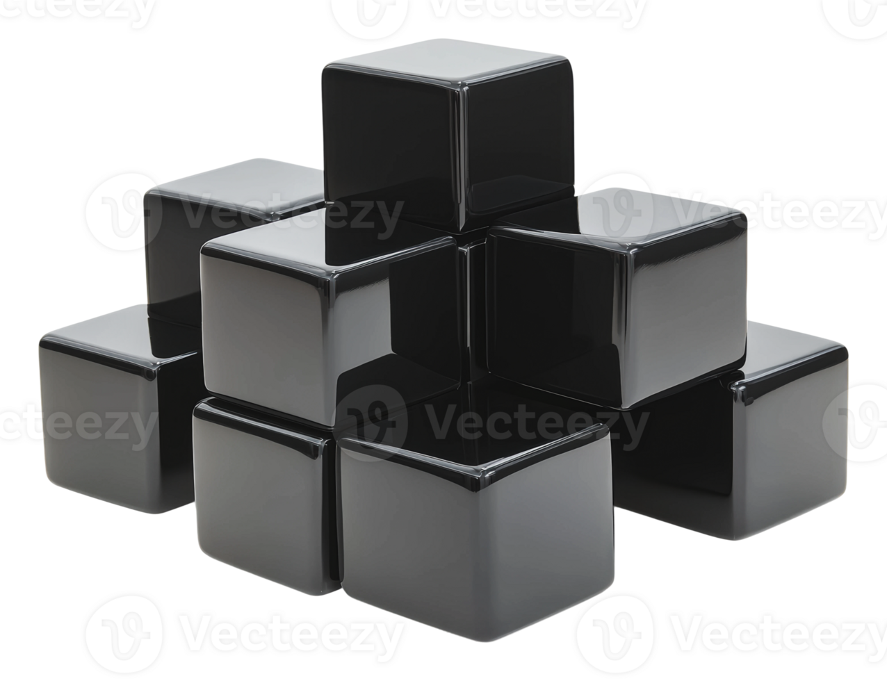 Black glossy cubes arranged in a pyramid shape png