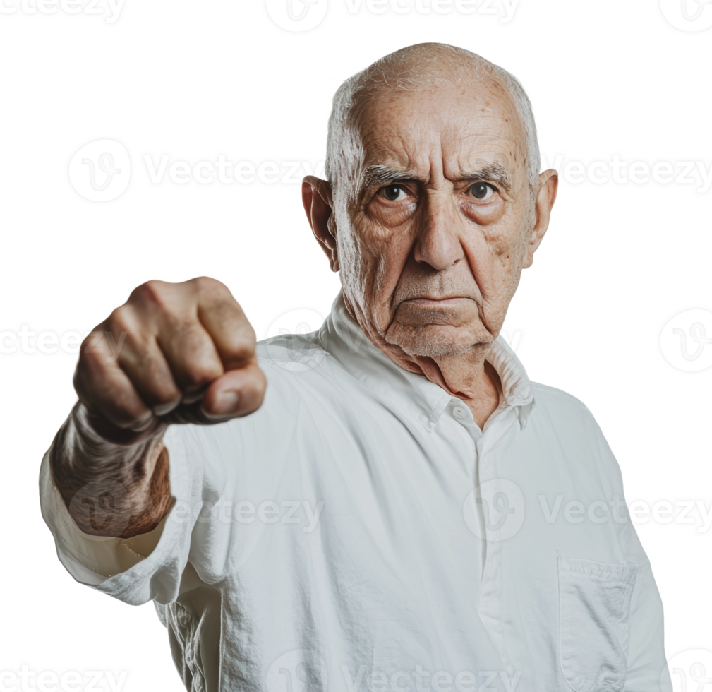 Elderly man expressing defiance with raised fist png