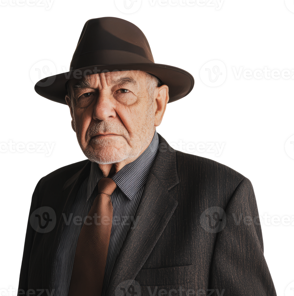 Elderly man in dark suit, serious look png
