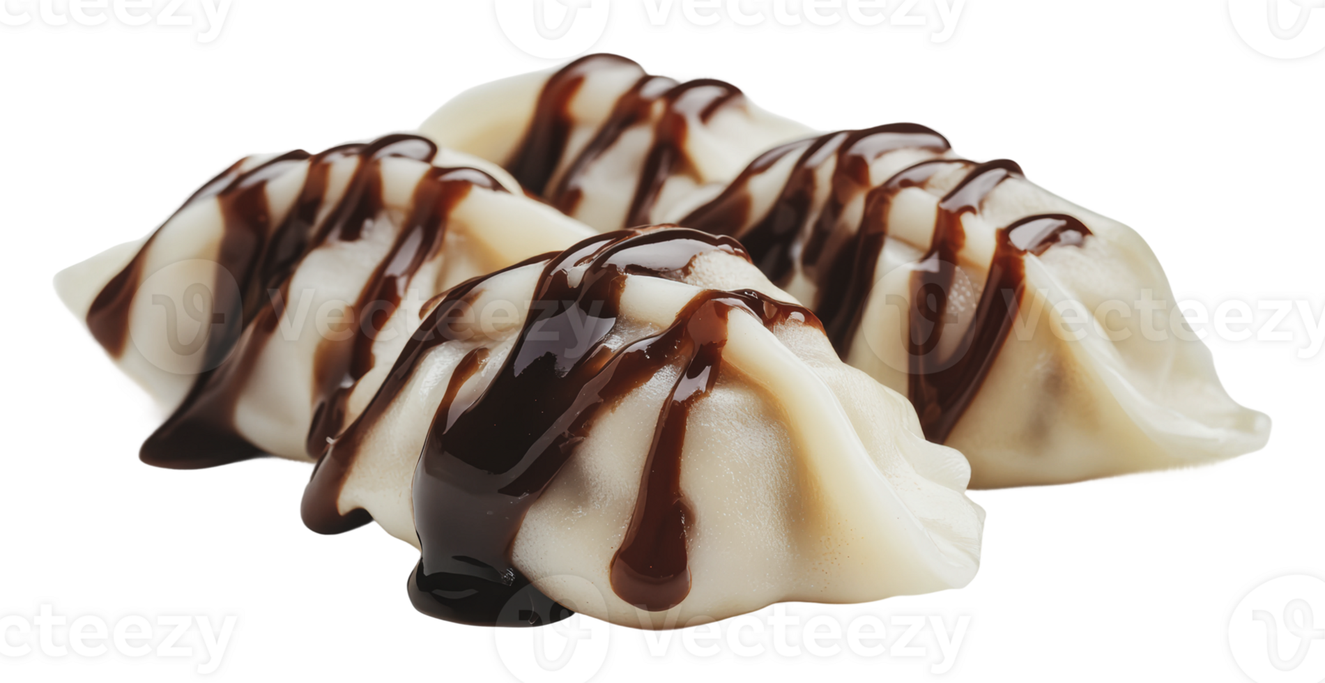 Delicious dumplings with chocolate drizzle on top png