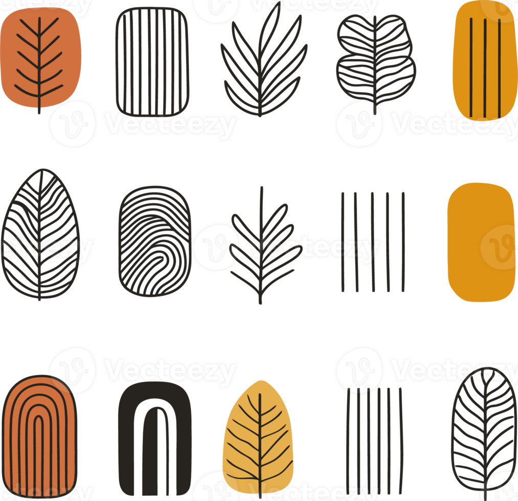 Abstract Leaf Patterns and Geometric Shapes in Earth Tones png