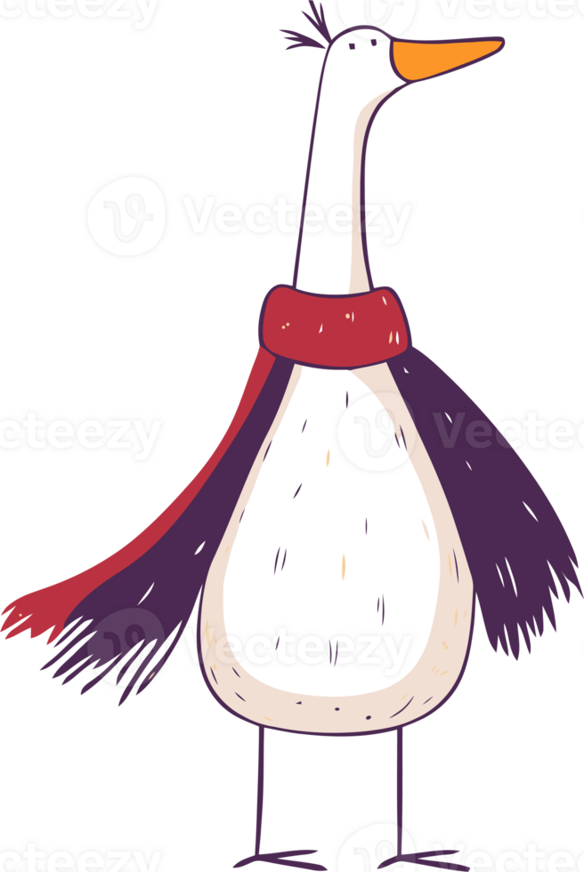 Cartoon Duck Wearing a Red Scarf - Illustration of Quirky Bird Character png
