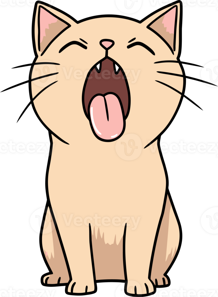 Yawning Cartoon Cat Illustration - Cute Feline Expressing Tiredness with Open Mouth and Tongue Out png