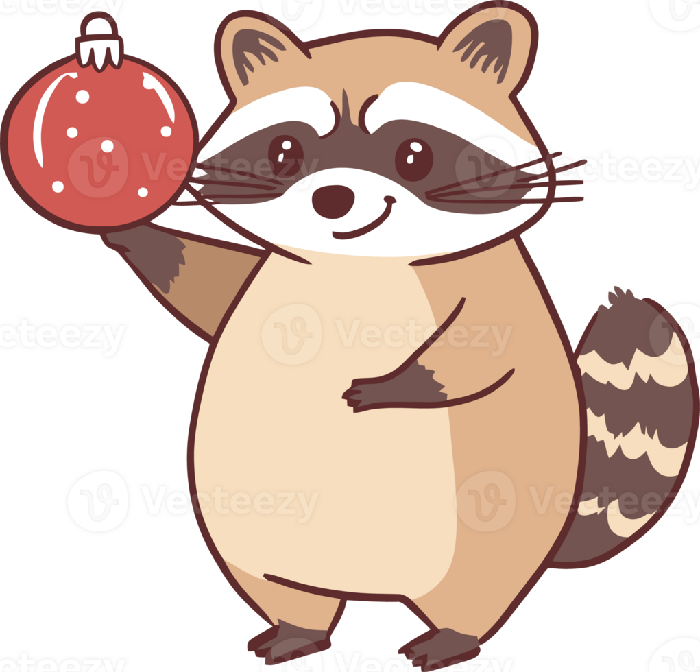 Festive Raccoon Holding a Christmas Ornament - Cute Holiday Animal Illustration png