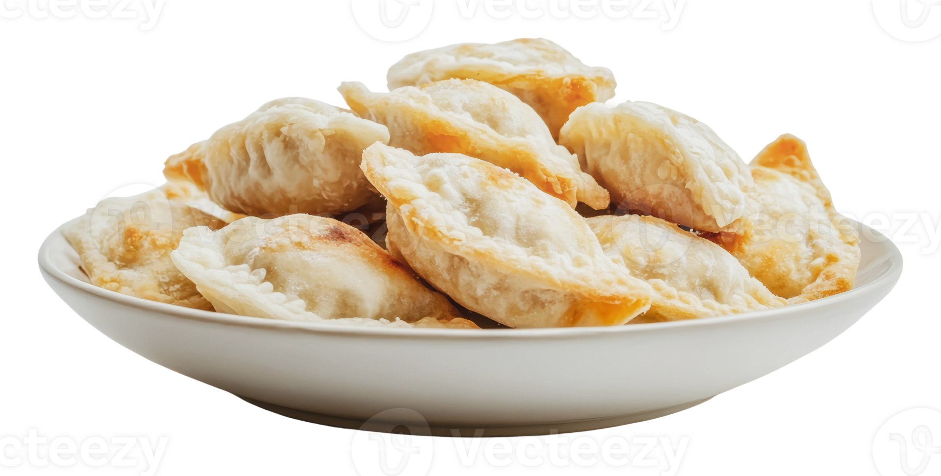 Crispy dumplings served on a white plate png
