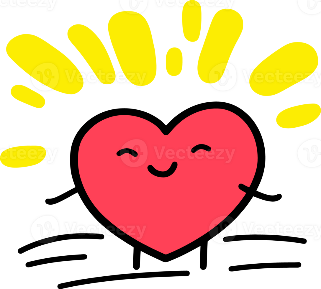 Happy Heart with Radiating Yellow Lines - Fun, Playful, Vibrant Cartoon Design png