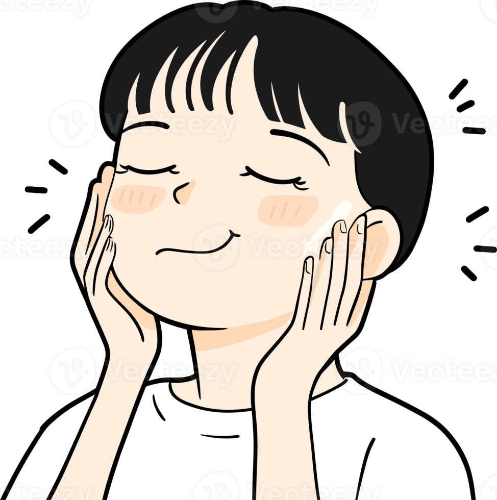 Smiling Person Applying Skincare Cream - Cartoon Illustration Reflecting Self-Care Routine png