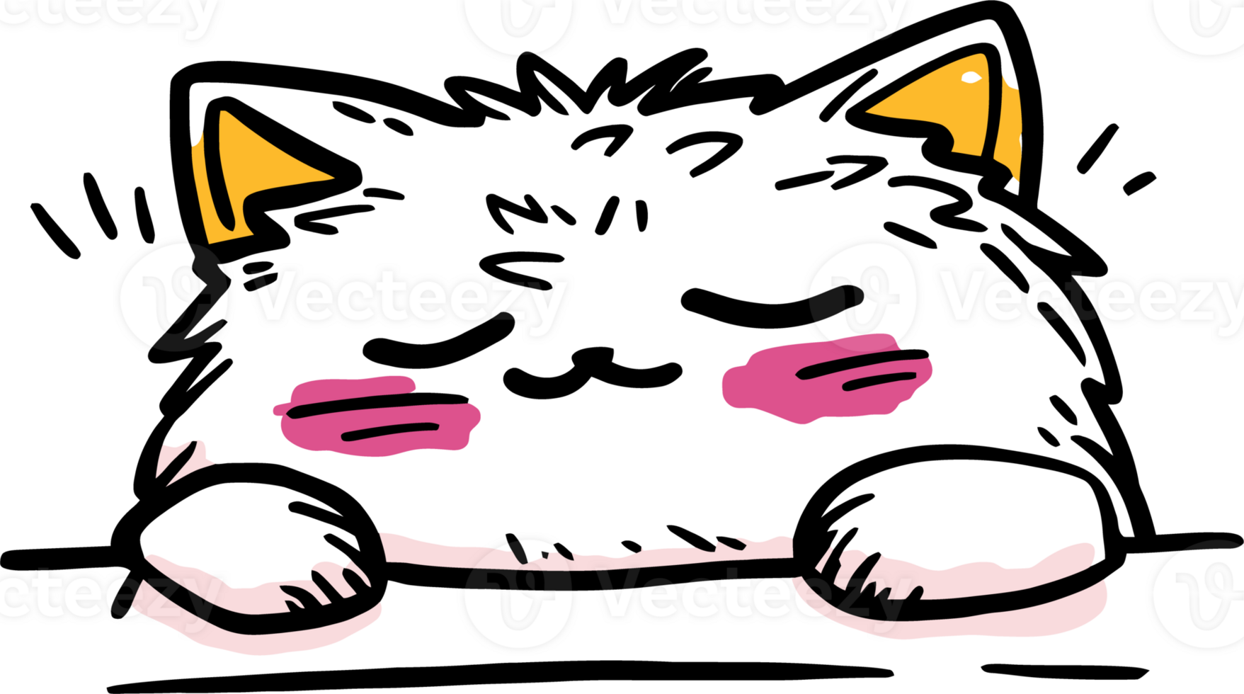 Adorable Cartoon Cat with Blushing Cheeks and Closed Eyes in a Cute Sleeping Pose png