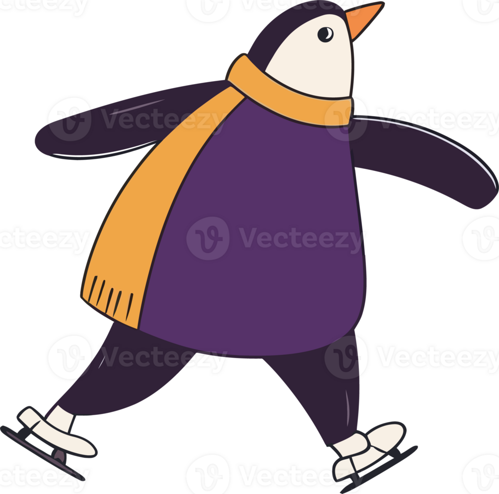 Illustration of a Cute Penguin in Winter Scarf Ice Skating png
