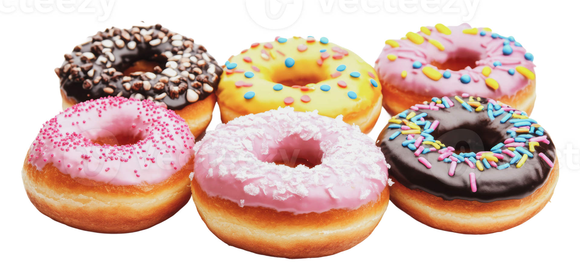 Vibrant donuts artfully arranged png