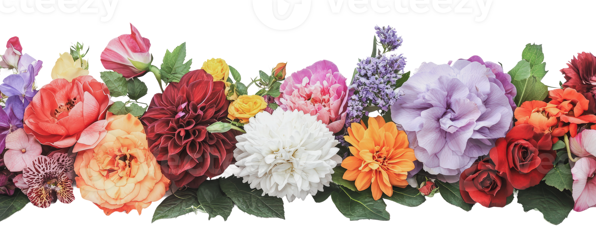 Vibrant floral display with diverse blooms png