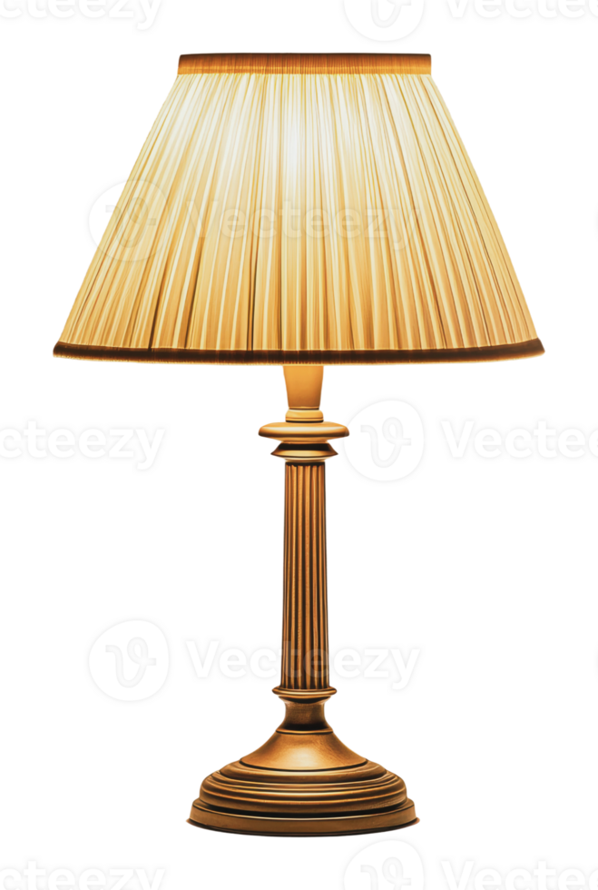 Elegant lamp with golden shade on display png