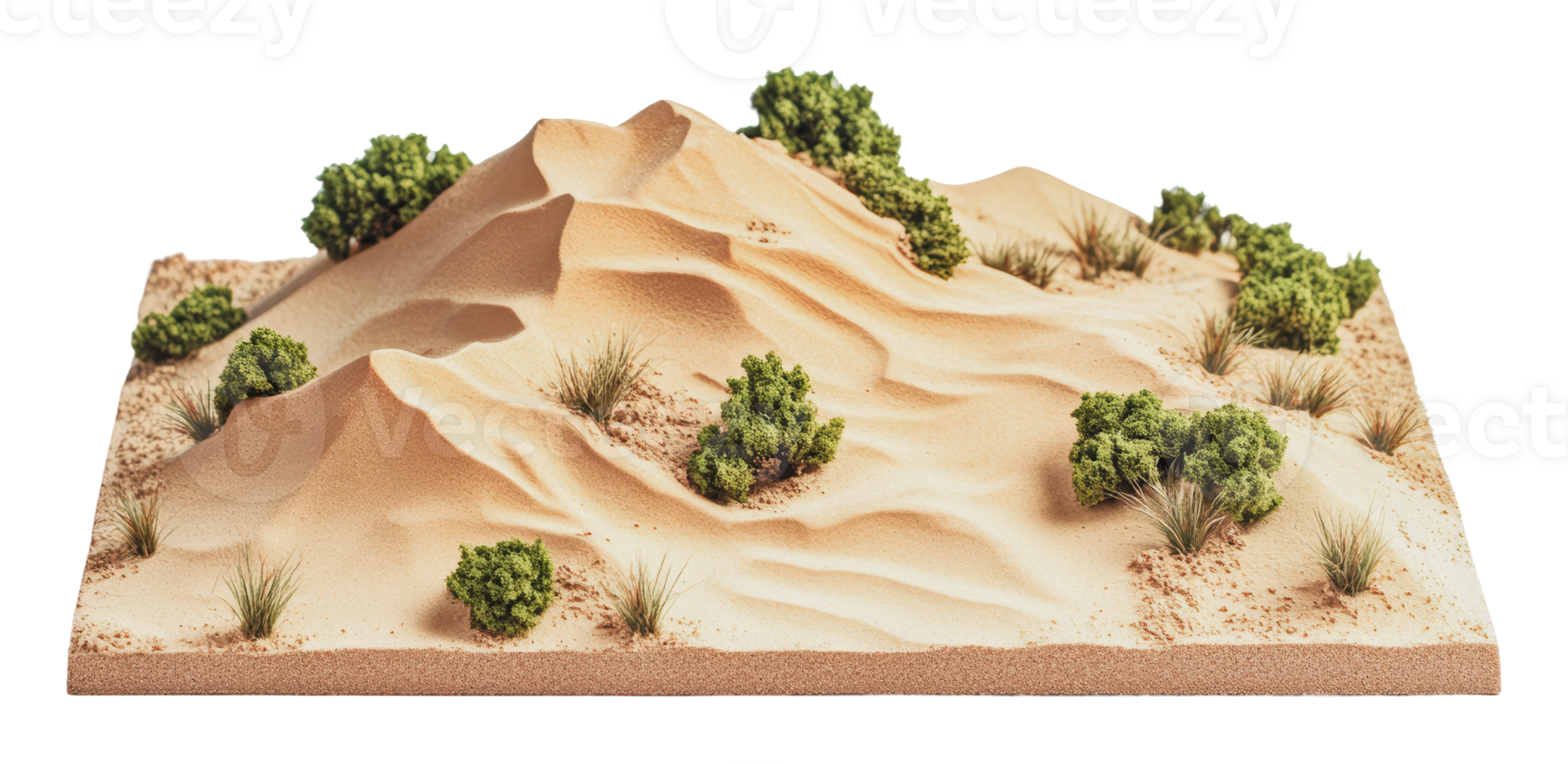 Sand dunes with realistic vegetation model display png