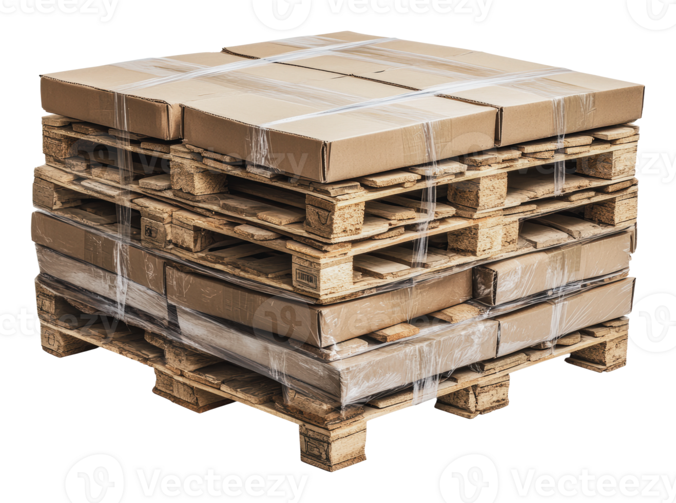 Pallets stacked with cardboard boxes png