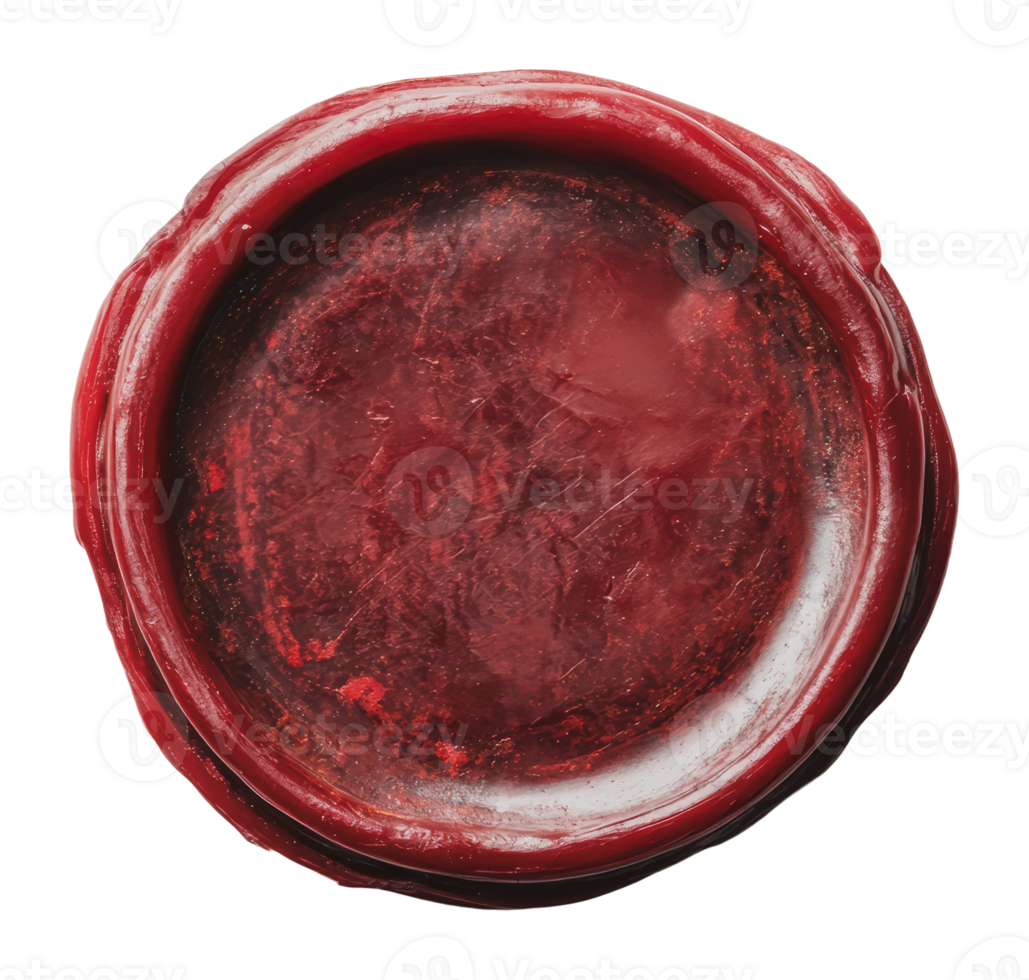 Wax seal in deep red color on white background png