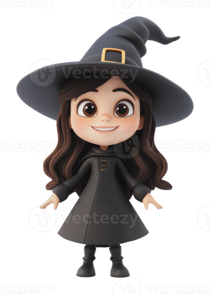 Cute witch figurine with a playful expression png
