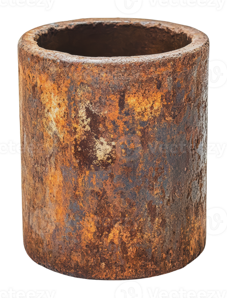 Rusty cylindrical object with a weathered surface png