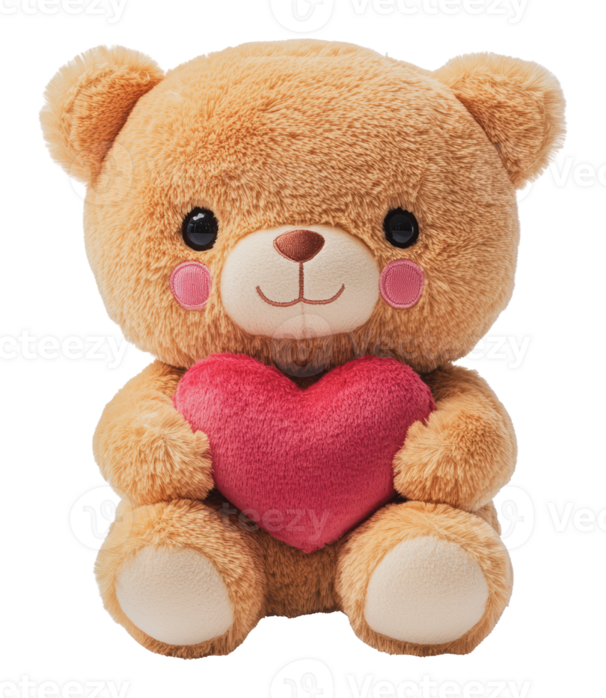 Adorable teddy bear holding a heart-shaped pillow png