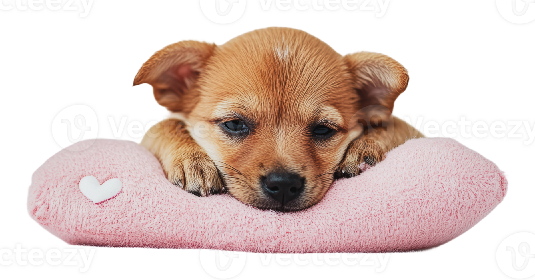 Cute puppy resting on soft pink pillow png