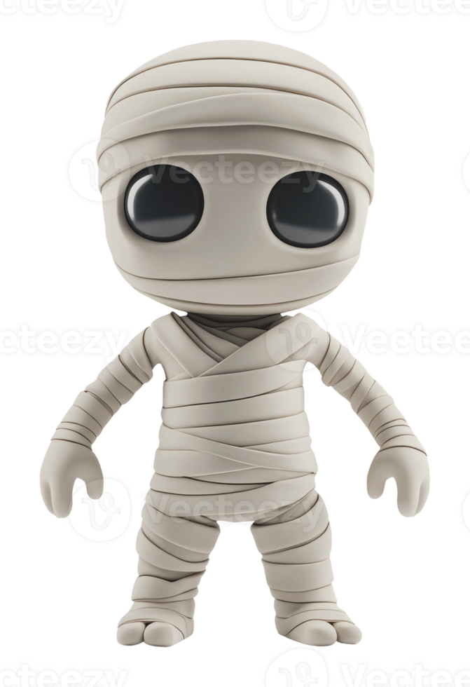 Cute mummy figure with black eyes in playful pose png