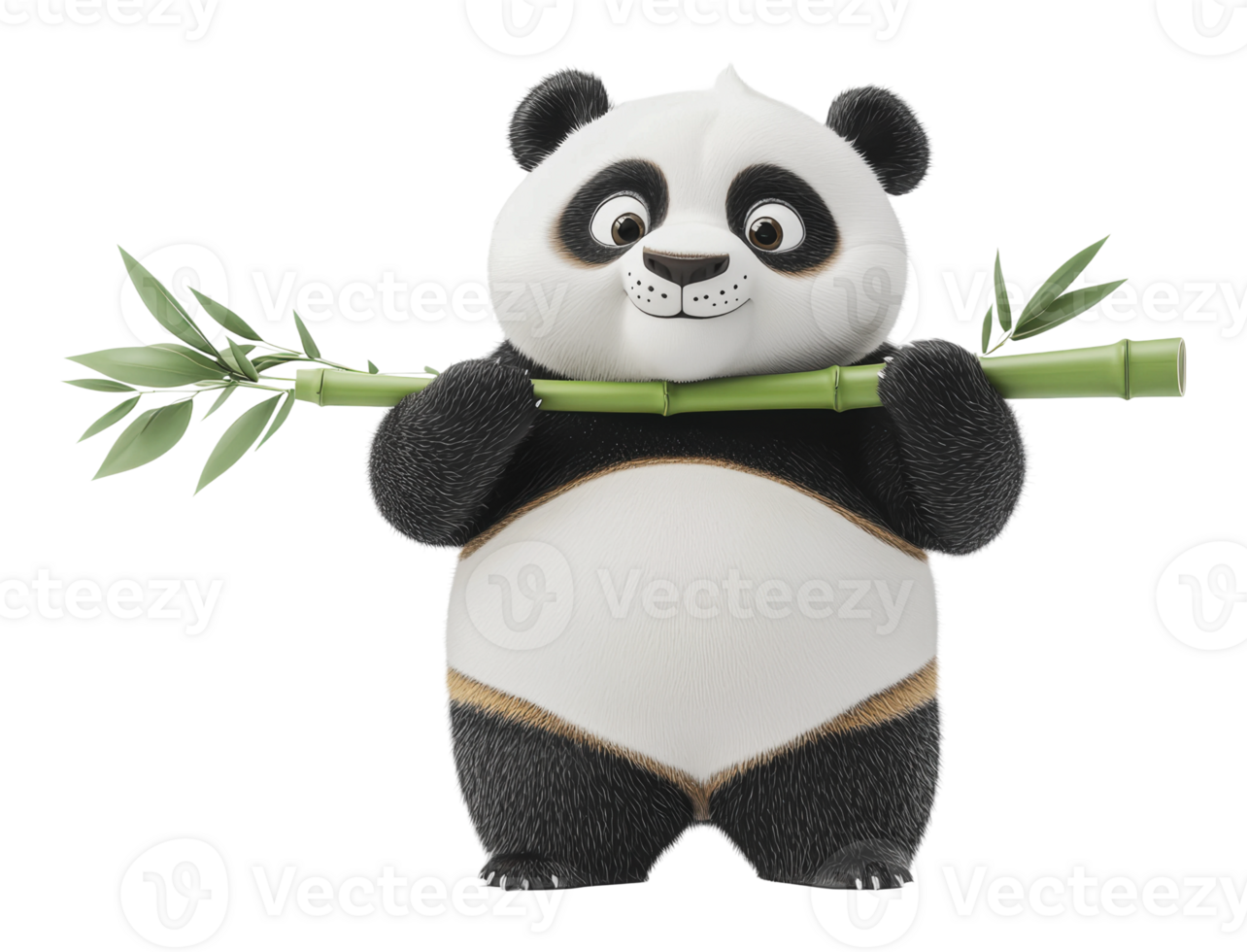 Cute panda holding bamboo in a playful pose png