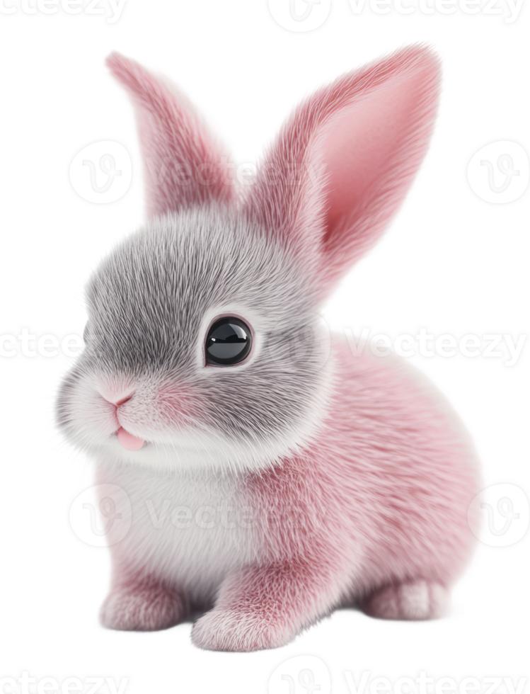 Cute bunny with pink and gray fur sitting calmly png