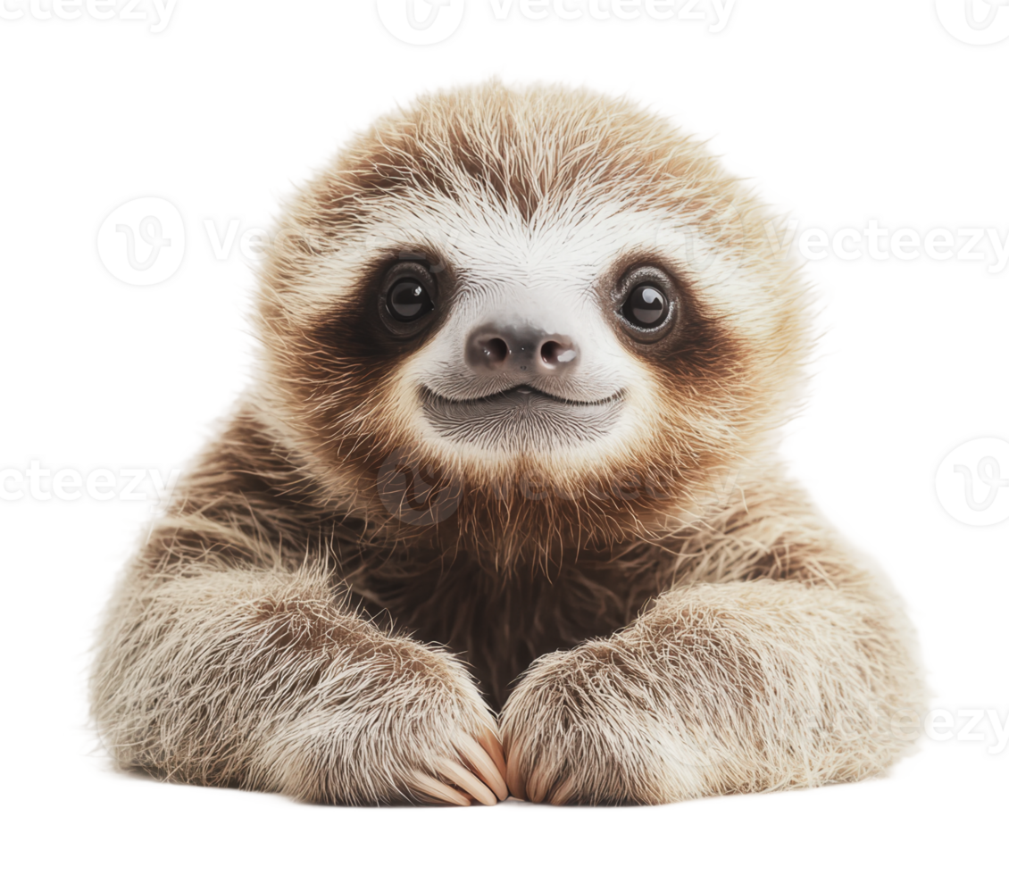 Adorable baby sloth resting on a white surface png