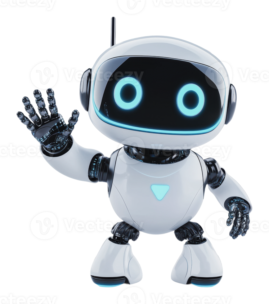 Robot greets in a tech-filled space png