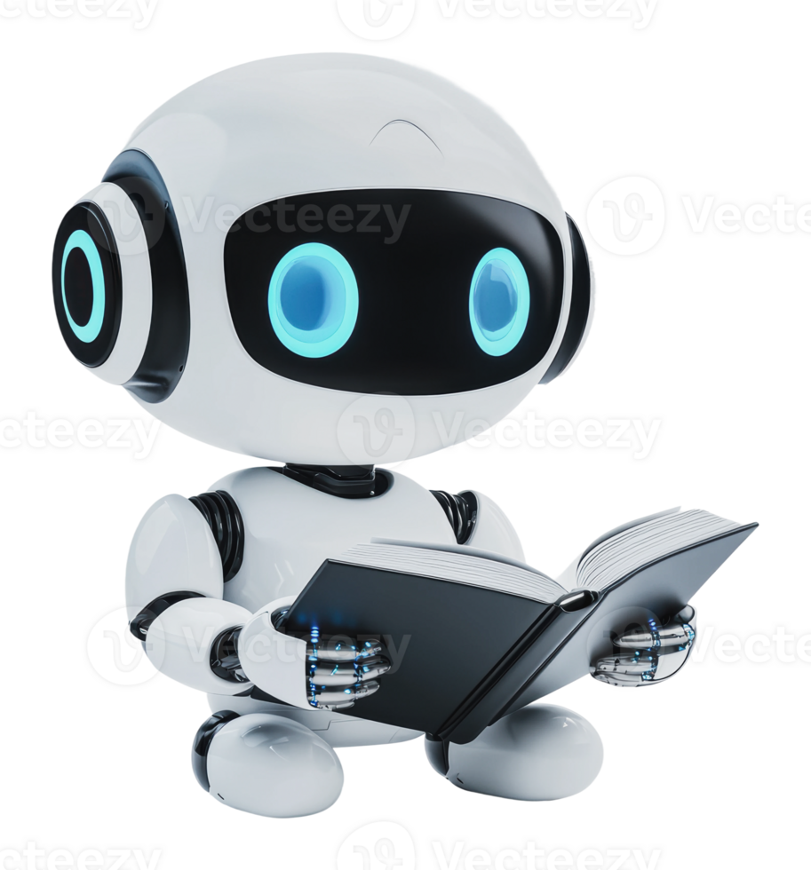 Robot reading a book in a modern style png
