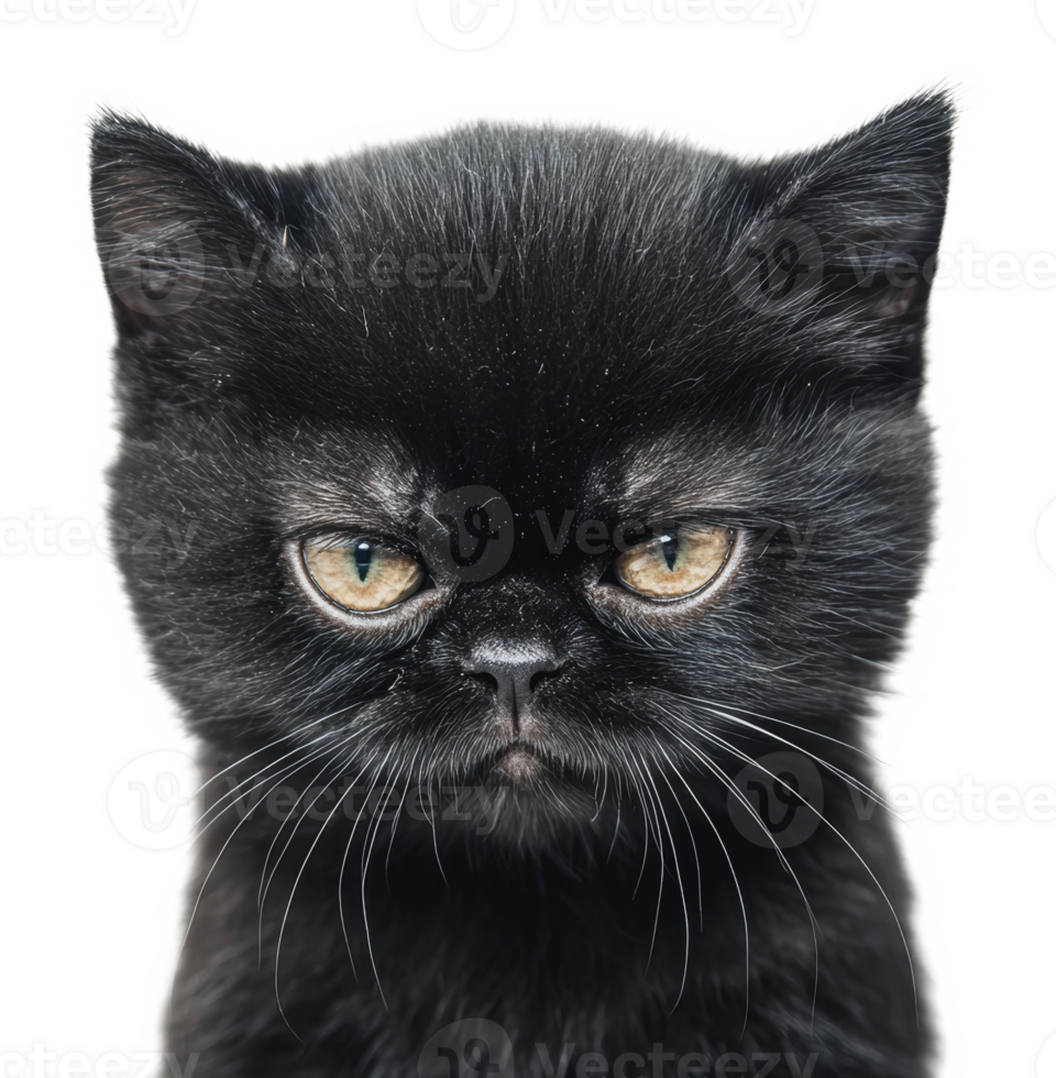 Expressive black kitten facing forward png