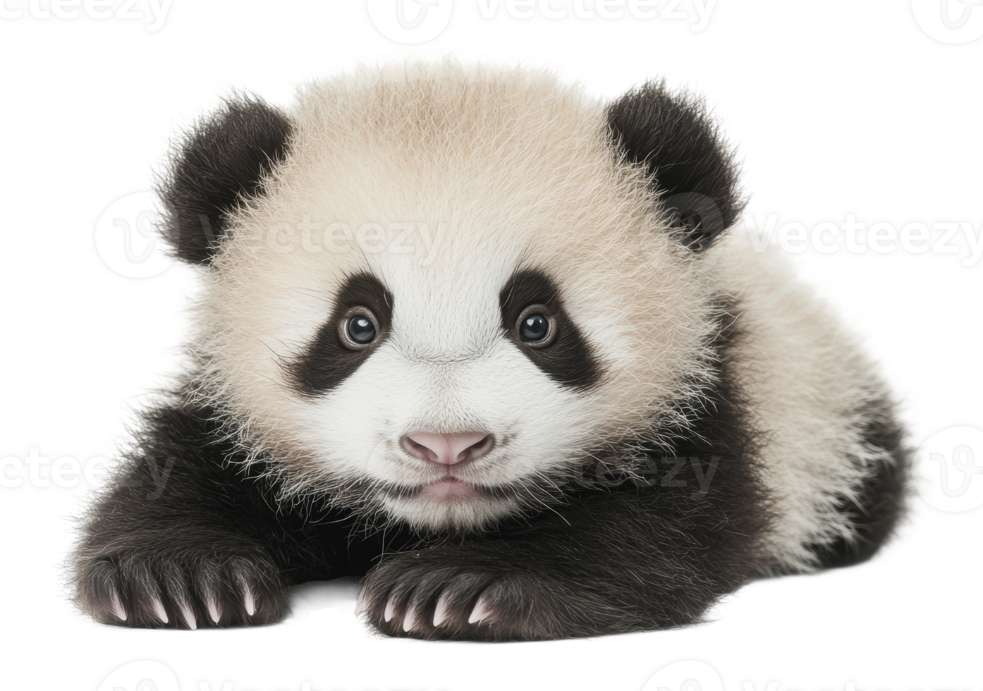 Adorable panda cub resting on a white surface png