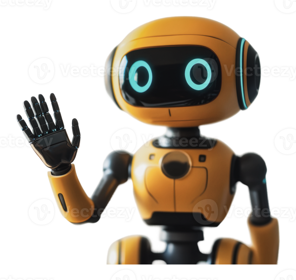Friendly robot waving in a bright setting png