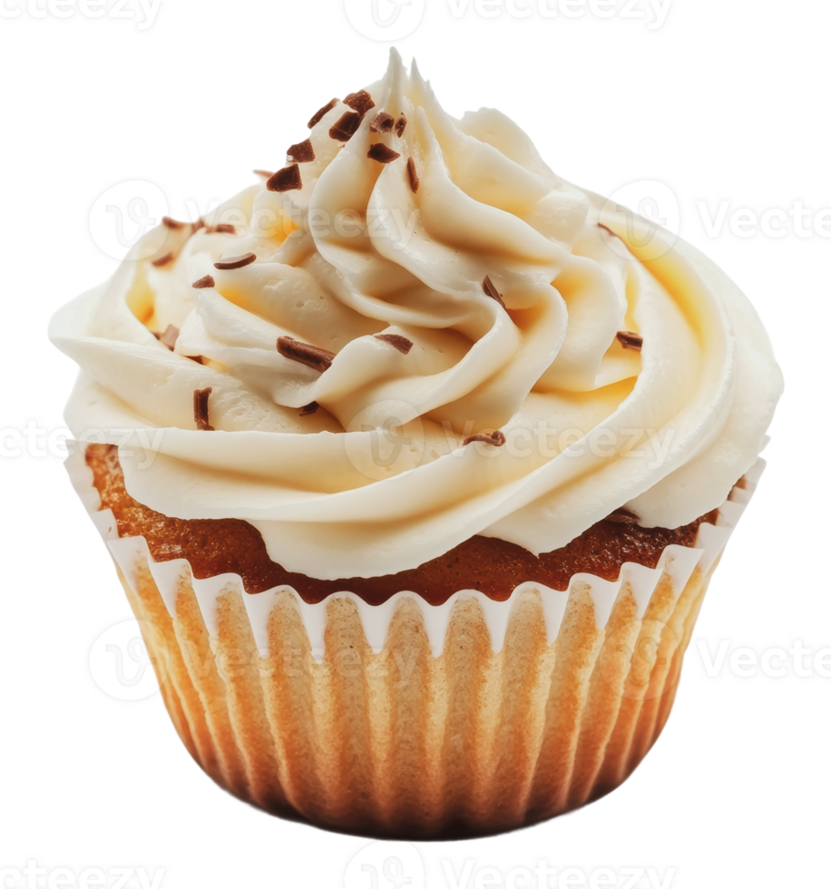 Delicious cupcake topped with creamy frosting png