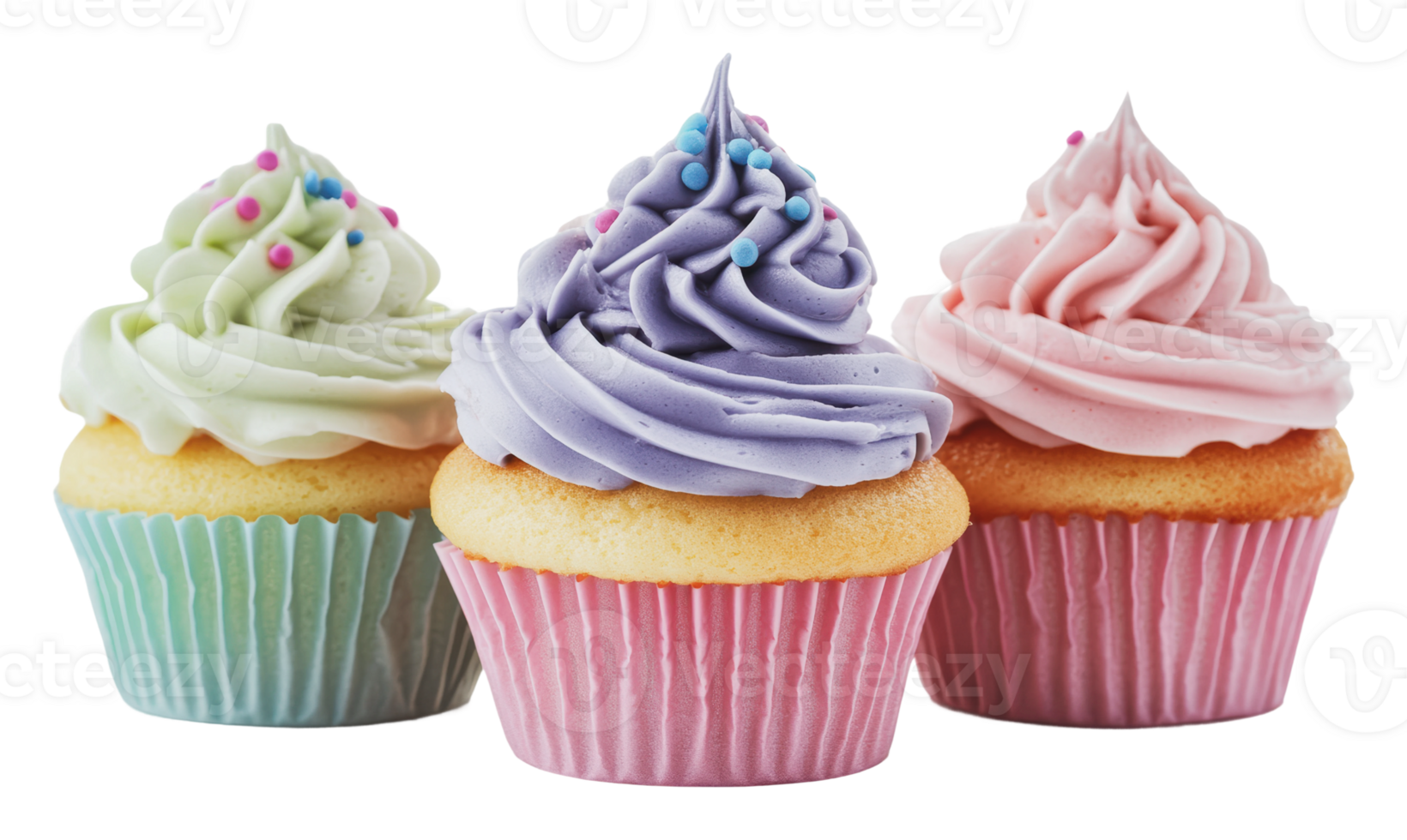 Colorful cupcakes with soft frosting designs png
