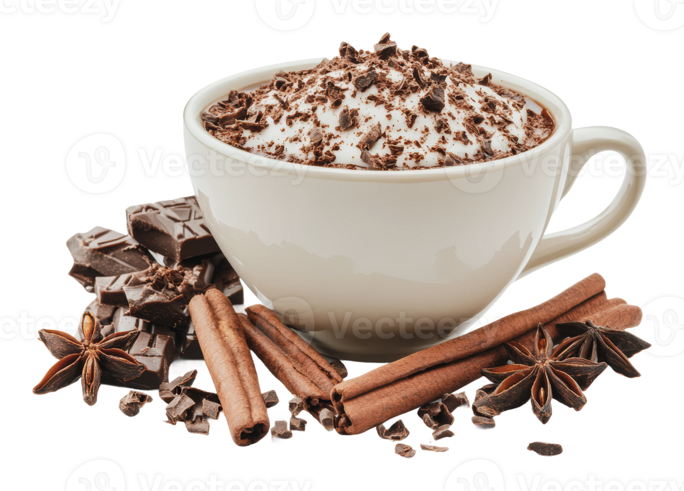 Warm drink with chocolate and spices for winter png