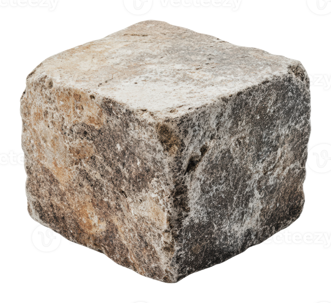 Textured stone cube resting on a surface png