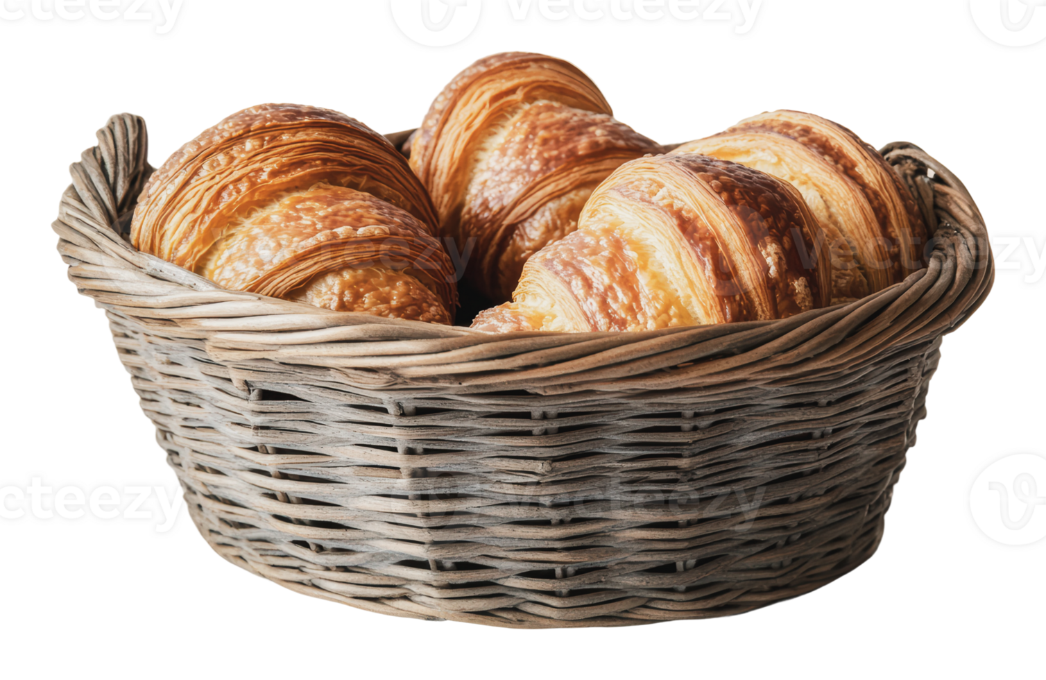 Freshly baked croissants in a woven basket png