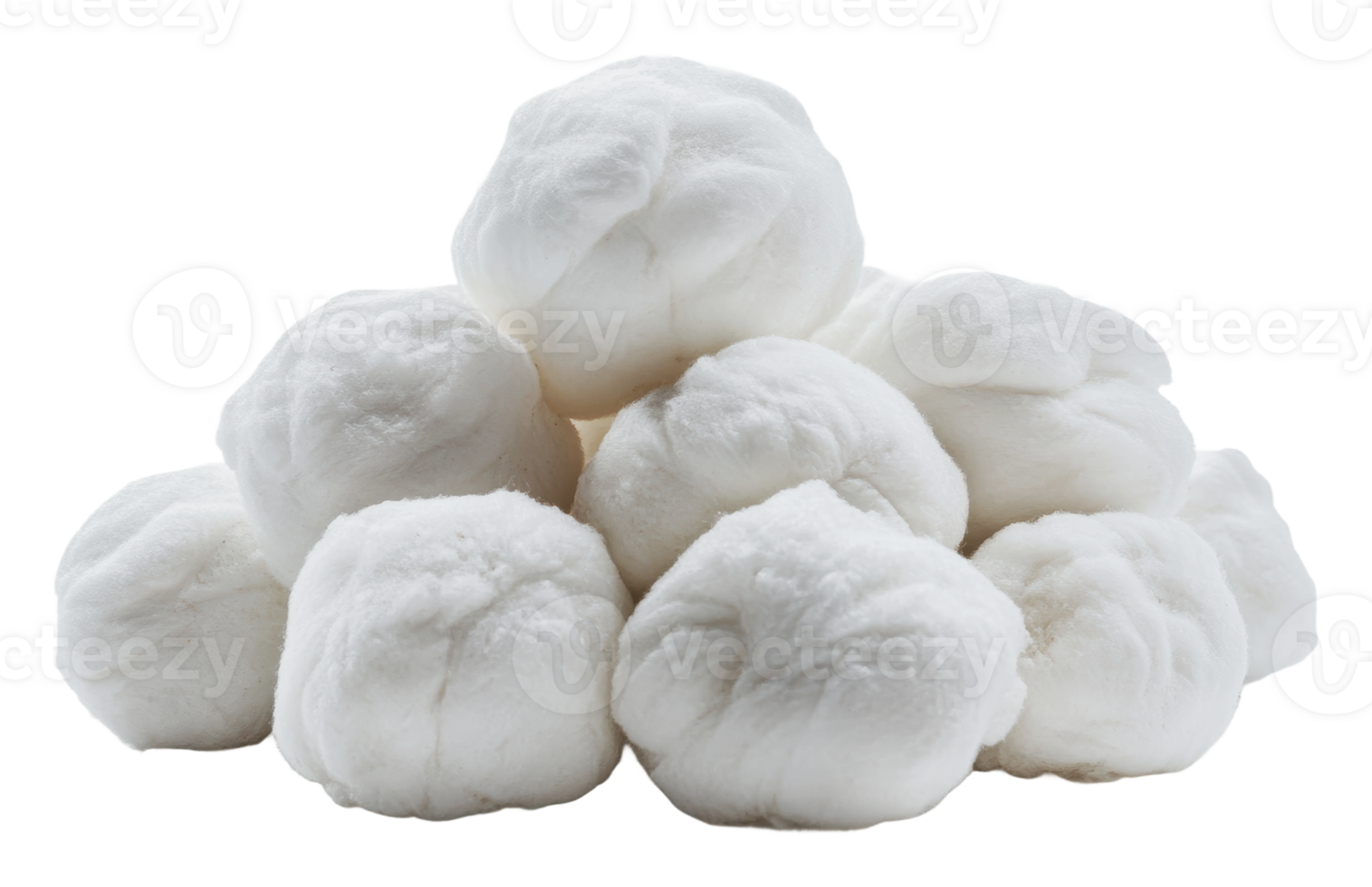 Soft white cotton balls piled in a neat formation png